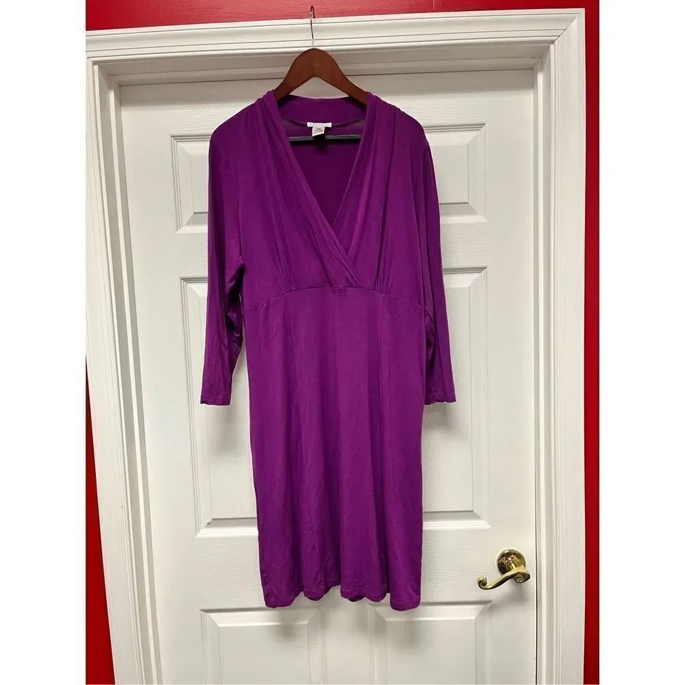 Silhouettes Plum V-Neck Plunge Jersey Dress sz XL EUC